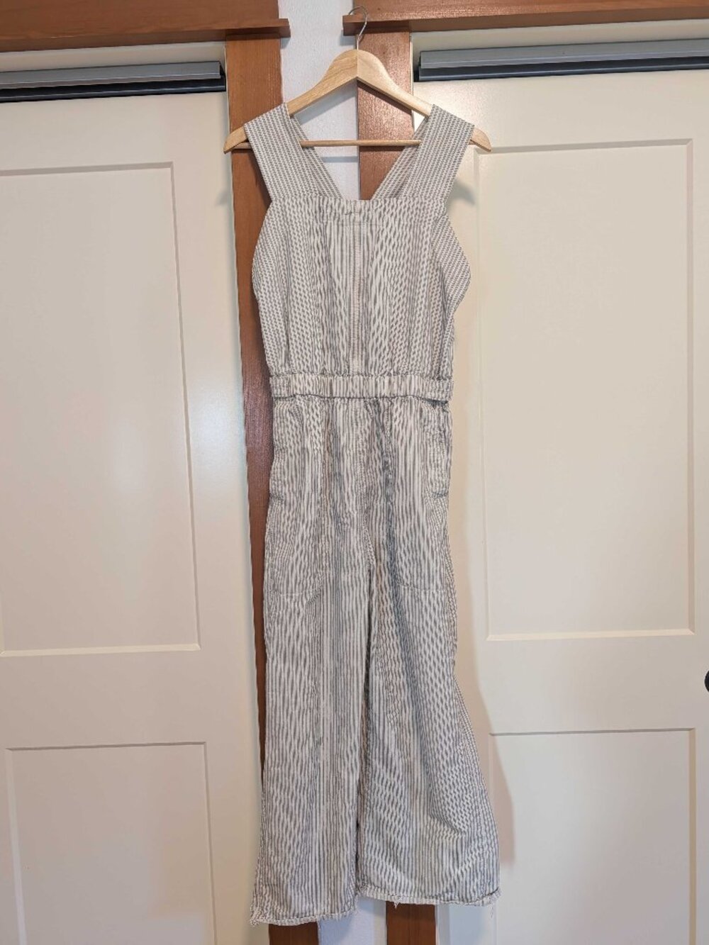 Everlane Pinstripe Jumpsuit Organic Cotton Linen Blend Small 4